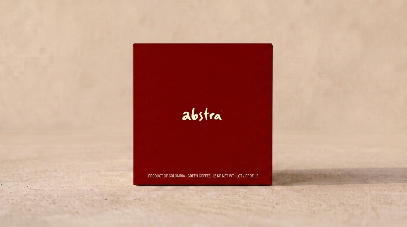Abstra 12 kg green coffee box, terracotta, photographed straight on